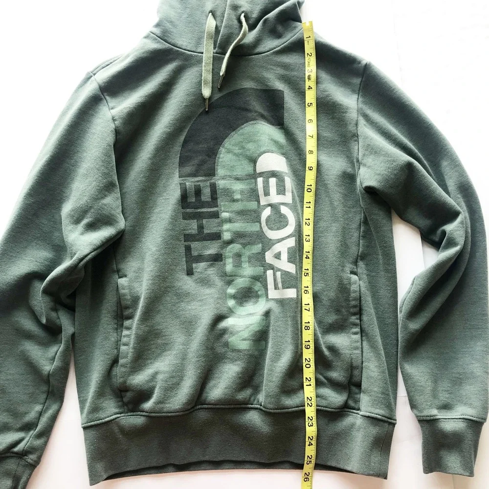 The North Face Sweatshirt Mens Small Graphic Hoodie Green Vertical Logo Pullover